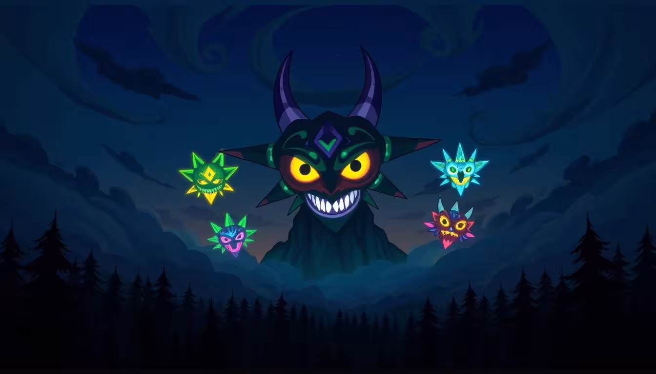 Majora's Mask featuring the iconic moon and transformation masks